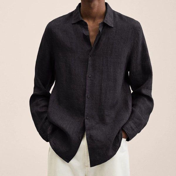 Chemise Lin Homme Élégante Manches Longues-2