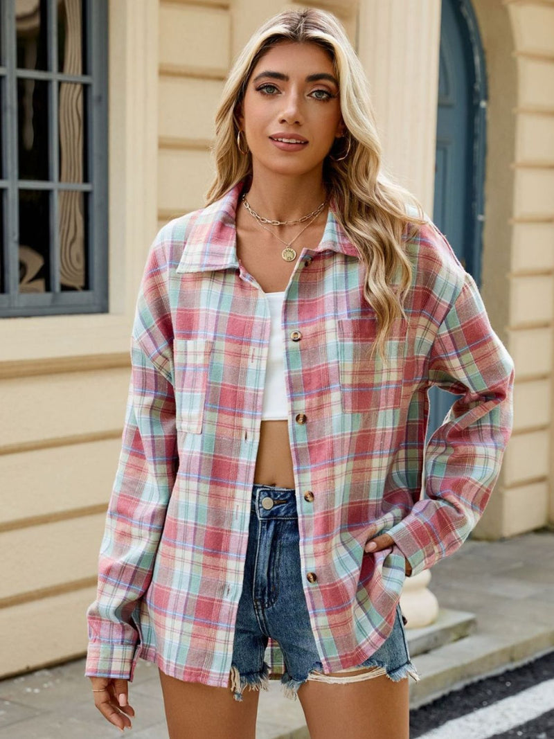 Chemise Femme Longue à Carreaux en Tissu Doux-4