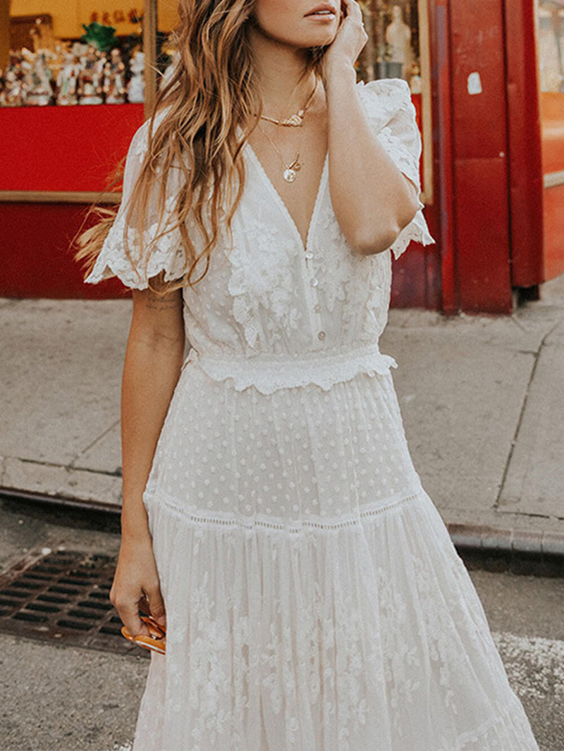 Clara | Robe Midi Élégante en Dentelle