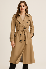 Trench Long Femme Tissu Durable à Double Bouton-2