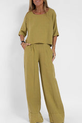 Variant image for Ensemble Tailleur Femme Coton-Lin Chic Pantalon Large-25