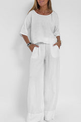 Variant image for Ensemble Tailleur Femme Coton-Lin Chic Pantalon Large-3