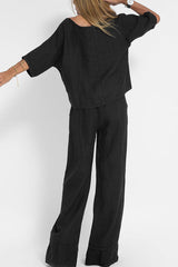 Ensemble Tailleur Femme Coton-Lin Chic Pantalon Large-5