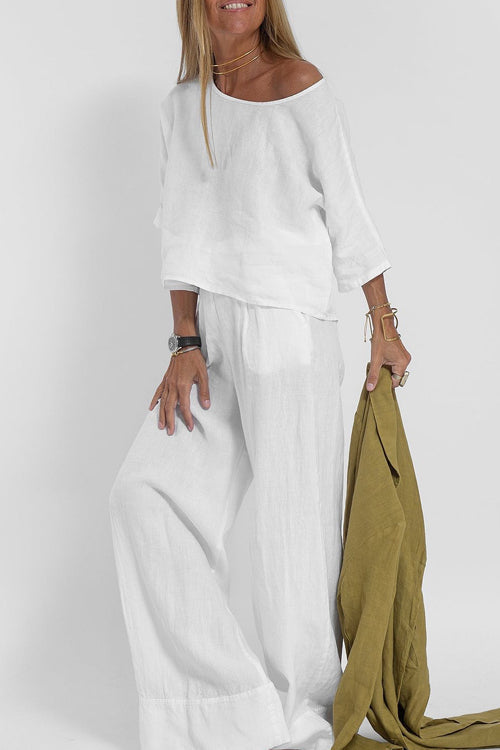 Ensemble Tailleur Femme Coton-Lin Chic Pantalon Large-6