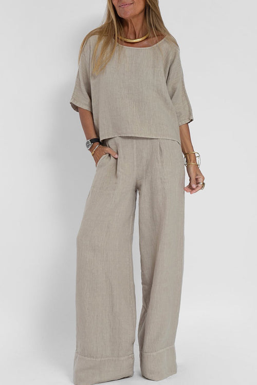 Variant image for Ensemble Tailleur Femme Coton-Lin Chic Pantalon Large-17