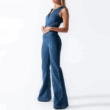 Combinaison Femme Jean Chic Dos Nu en Forme de Cœur-3