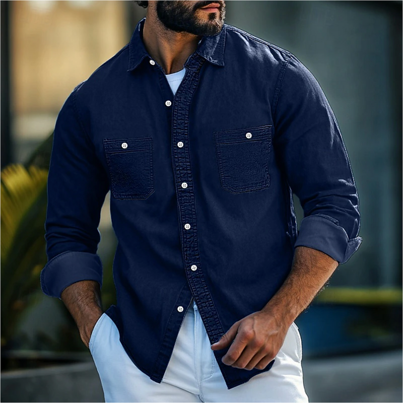 Chemise en Jean Homme 100% Coton Classique à Manches Longues-2