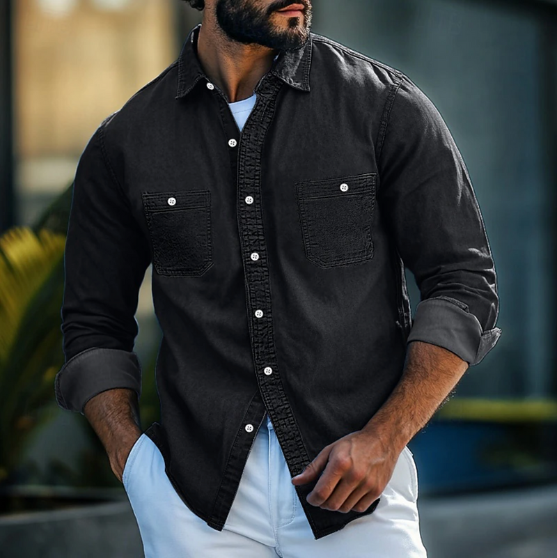 Chemise en Jean Homme 100% Coton Classique à Manches Longues-3